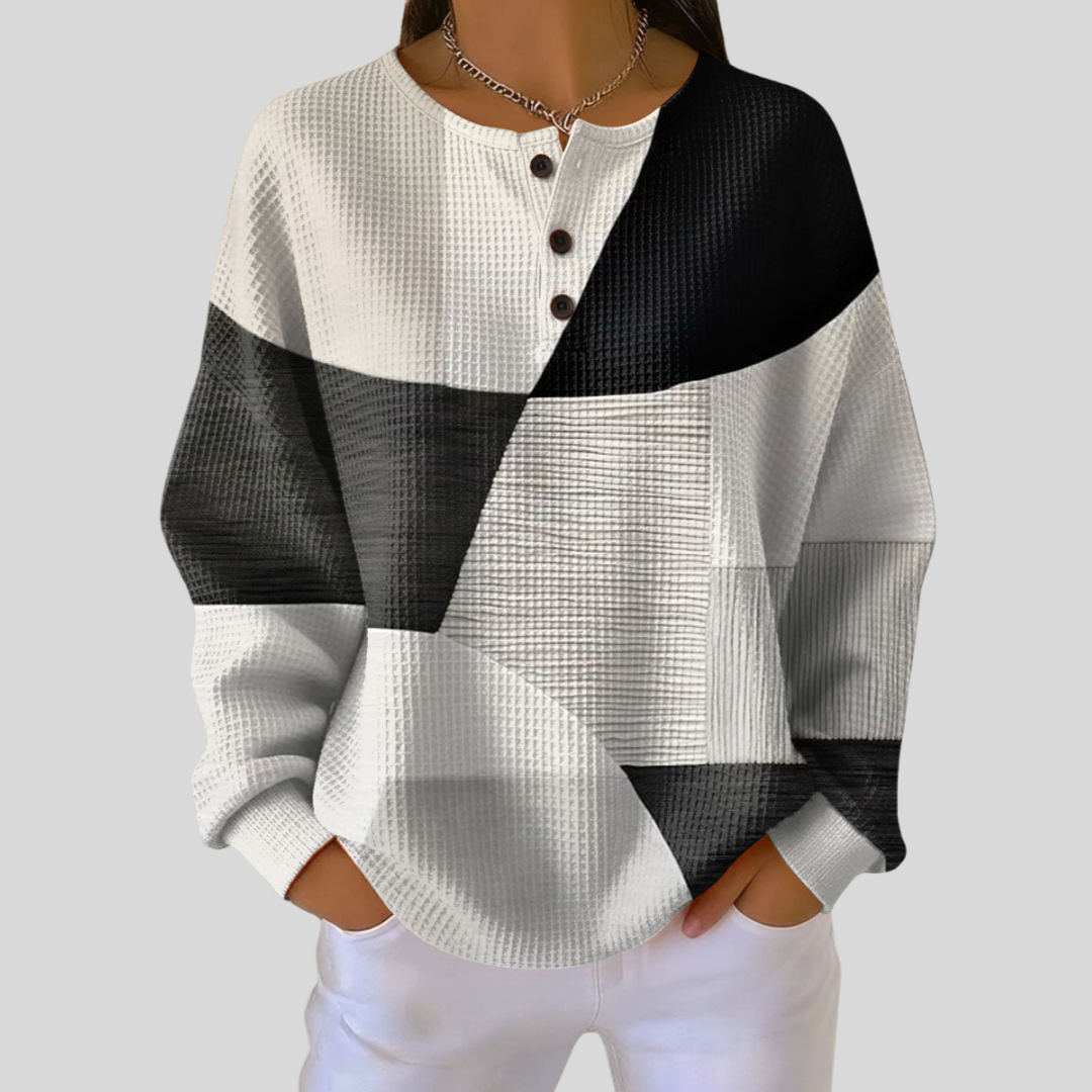 Amelia | Bluza Henley z Dzianiny Waflowej
