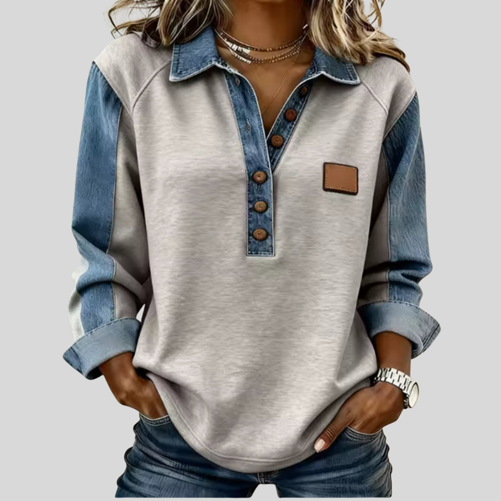 Wiktoria | Pulower z Jeansowym Kołnierzem
