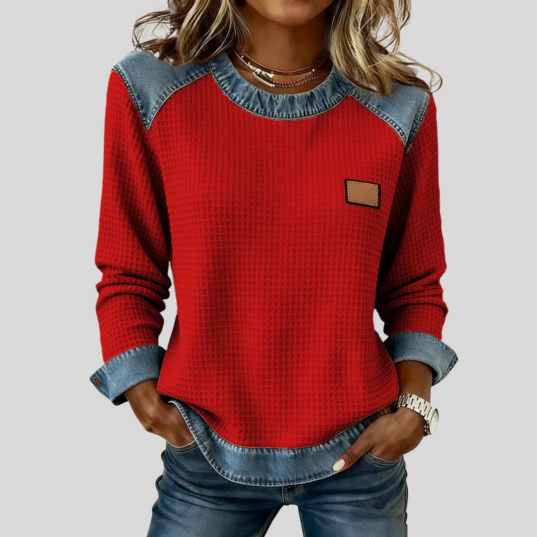 Dagmara | Bluza Waflowa w Stylu Patchwork