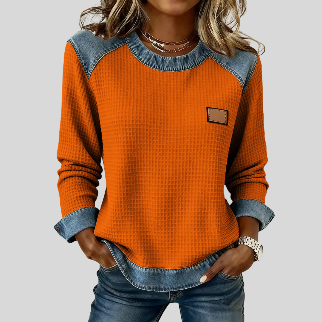 Dagmara | Bluza Waflowa w Stylu Patchwork