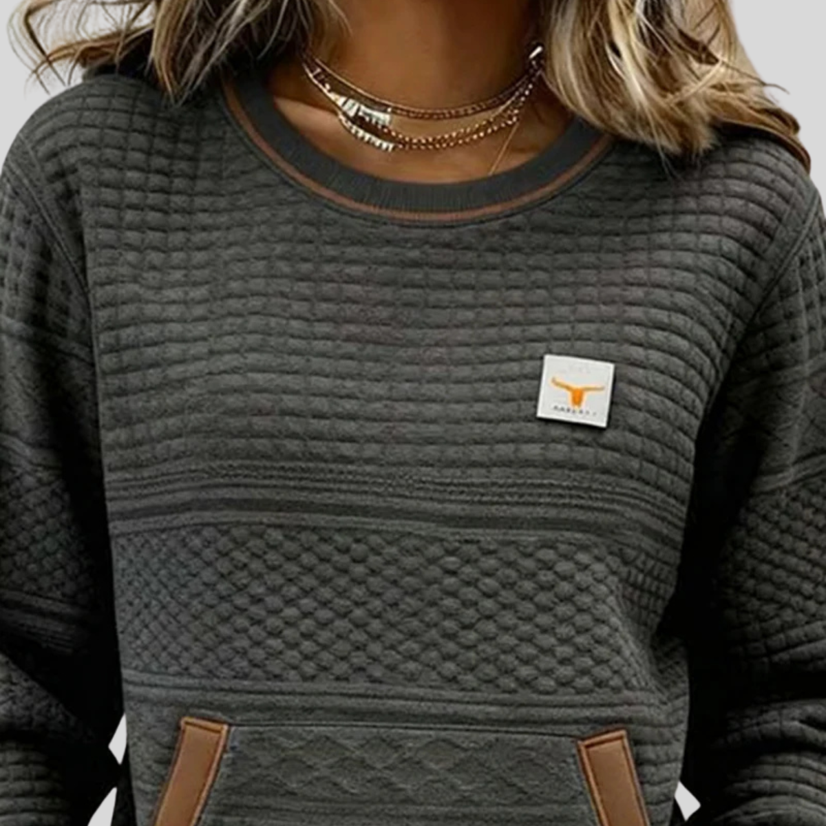 Nela | Bluza z Okrągłym Dekoltem w Kolorowe Bloki