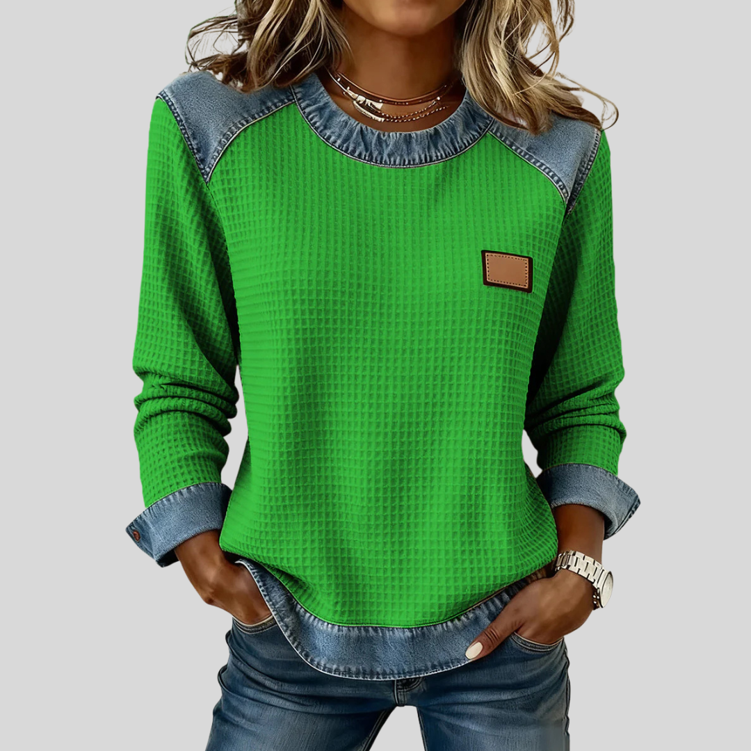 Dagmara | Bluza Waflowa w Stylu Patchwork