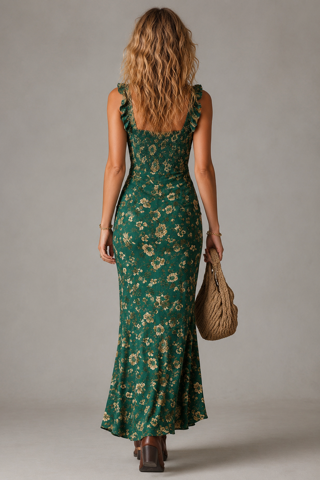 Maja | Sukienka Maxi w Stylu Boho z Rozcięciem
