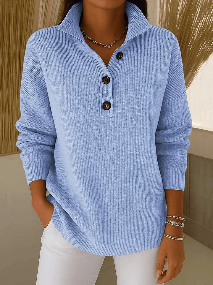 Jolanta | Sweter Polo z Dekoltem w Serek