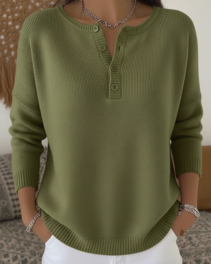 Gosia | Dzianinowy Sweter Henley z Guzikami