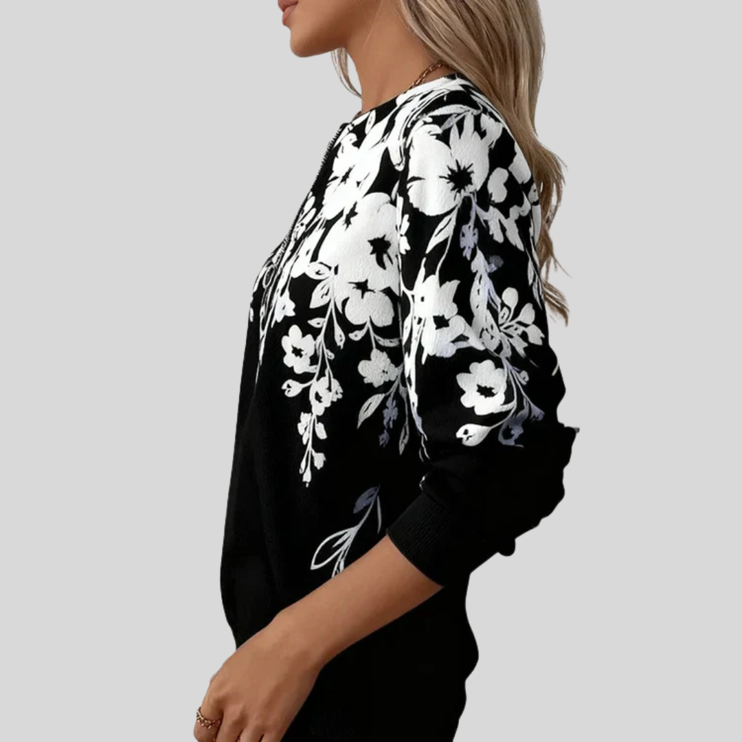 Karolina | Bluza na Suwak w Kwiatowy Nadruk
