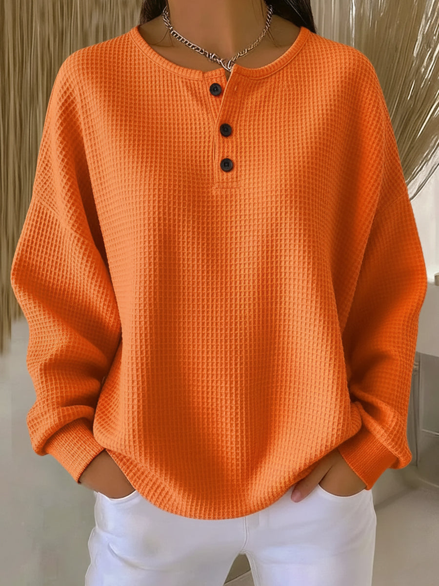 Brygida | Przytulna Bluza Henley w Gofrowany Splot