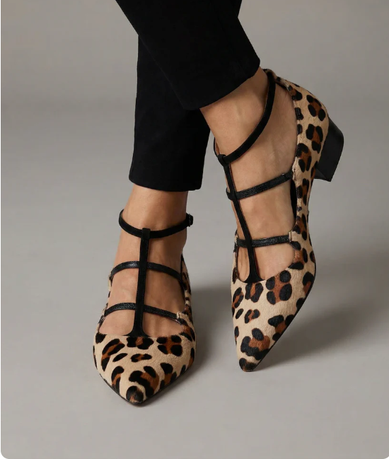 Franca | Buty na Obcasie z Paskiem w Panterkę