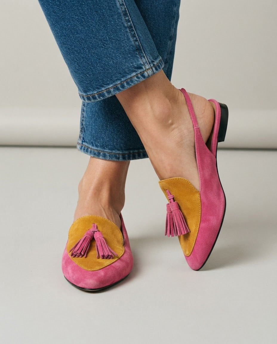 Ilona | Slingbacki w Fuksji i Musztardzie