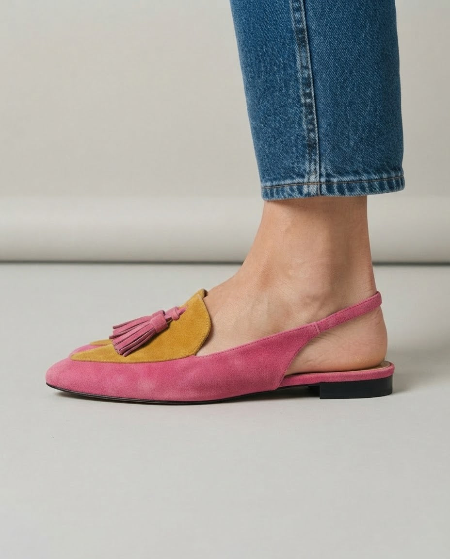 Ilona | Slingbacki w Fuksji i Musztardzie